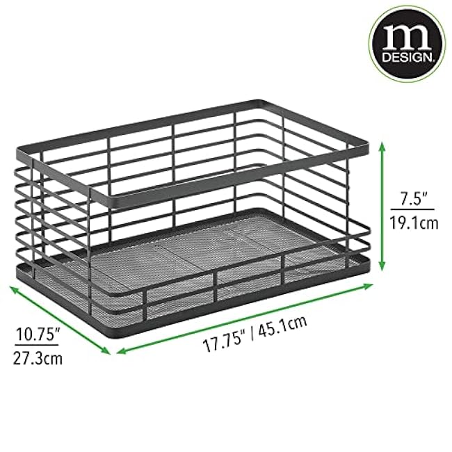 mDesign Wide Stackable Metal Wire Food Baskets with Open Front for Kitchen, Pantry, Cabinet, Countertop, Bin for Fruit, Vegetable, and Snack Storage Organizer, Carson Collection, 4 Pack, Matte Black