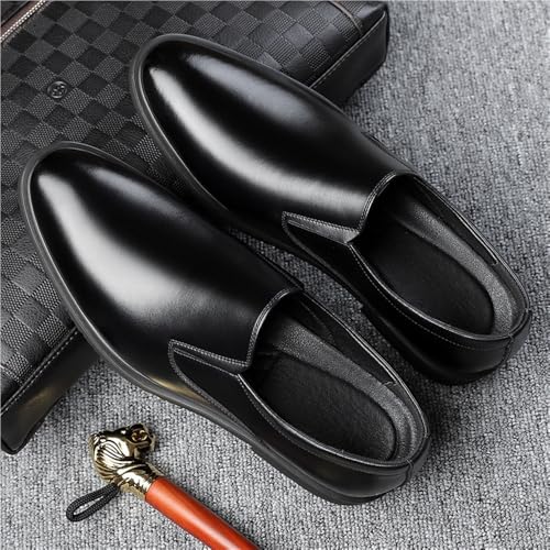 Men's Slip On Leather Loafers Business Casual Driving Shoes Breathable Cowhide Spring Fall Black Lazy Shoes3
