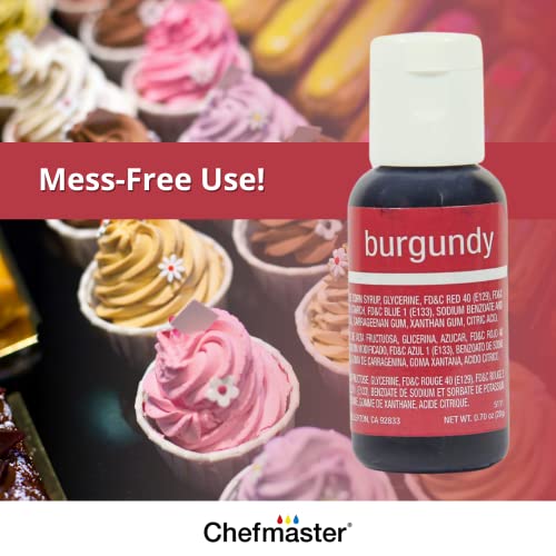 Chefmaster Burgundy Liqua-Gel® Food Coloring | Vibrant Color | Professional-Grade Dye For Icing, Frosting, Fondant | Baking & Decorating | Fade-Resistant | Easy-To-Use | Made In Usa | 0.70 Oz #TOP3