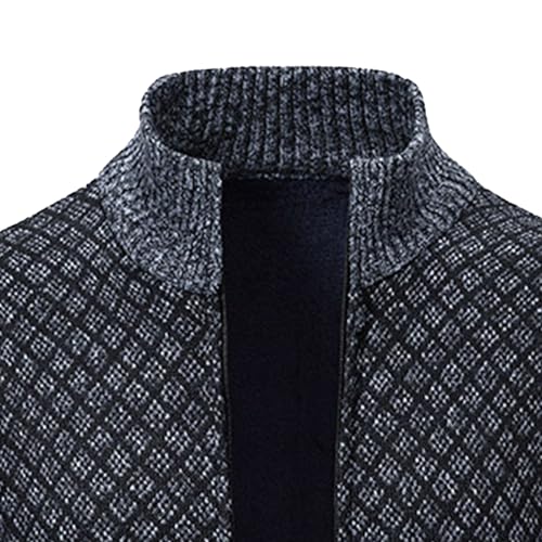 Men Stand Collar Ribbon Cardigan Regular Fit Full Zip Up Sweaters Mens Full Zip Long Sleeve Knitted Sweater4