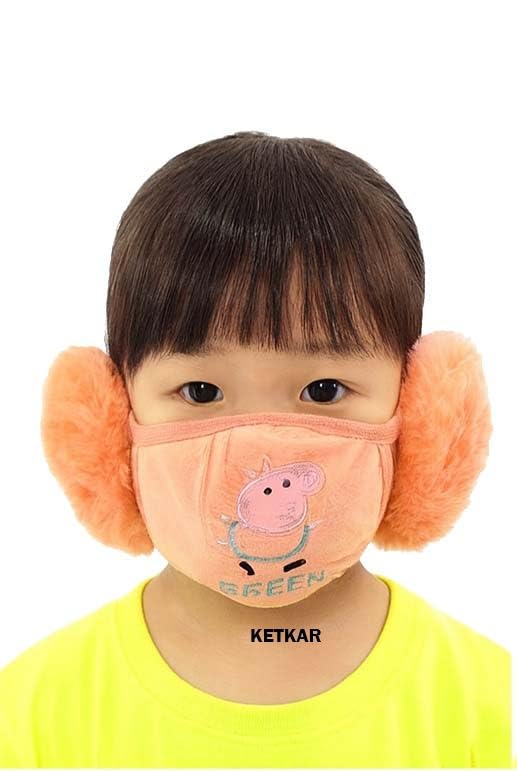 mikoniko Kids Warm Winter Face Mask with Plush Ear Muffs for Boys & Girls (3–10 Years) | Soft & Comfortable | Orange | Pack of 1-picture-18