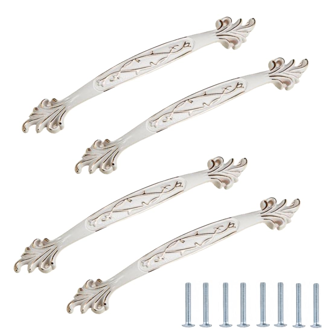 NLQCSXWEP Zinc Alloy Cabinet Bow Handle, Zinc Alloy Aluminum Cabinet Handles 4-Pack Multicolor(816-128mm Ivory White)