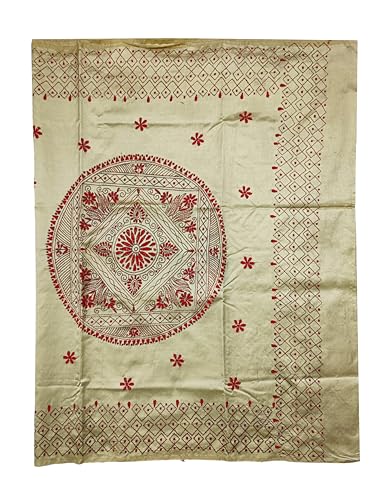 Image of SHRISTI CLOTHINGS Women's Hand Embroidered Cotton Silk Kantha Stitch Saree with Blouse Piece (J420724 SWD62)