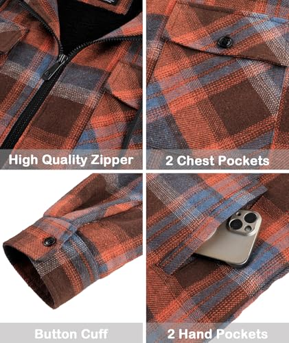 Image of SCODI Men's Flannel Jacket Sherpa Lined Plaid Fleece Hoodies Zip Up Coat