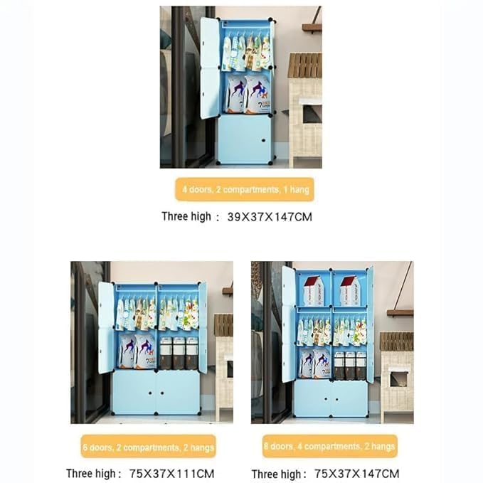Image of Sunderlook Plastic Wardrobe for Kids Clothes - Professional Collapsible Wardrobe, Easy to Use Foldable Almirah, Plastic Cupboard for Kids for Home (Blue-Z3, 6 Door)