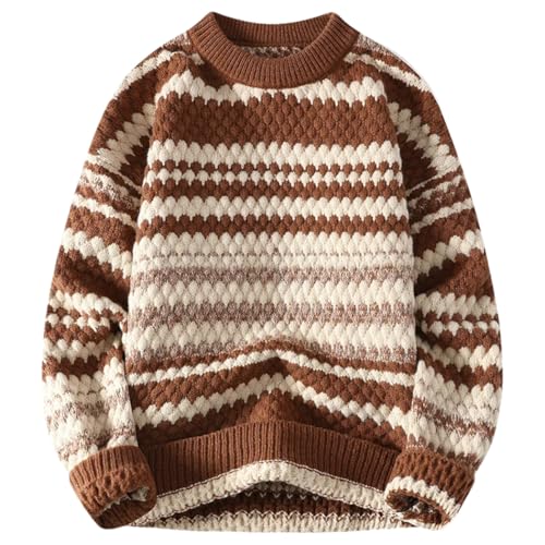 Men's Knitted Sweater Slim Fit Stripe Pullover Thick Warm Knitwear Casual Fashion Winter Loose Fit Top