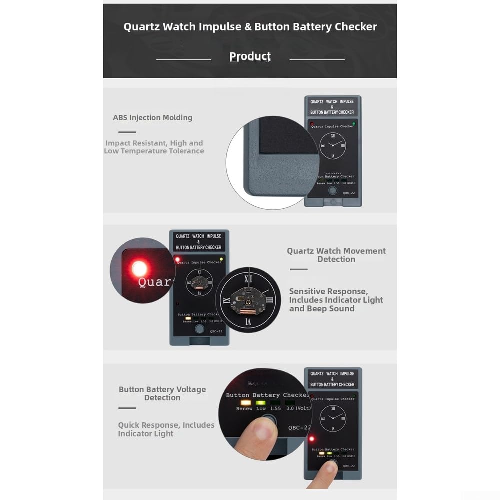Quarz-Uhrentester 1,5 V 3 V für Batterie für Uhren-Reparatur, ABS-Gehäuseöffner, Werkzeug-Set