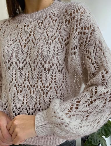 Womens Cute Fluffy Crewneck Crochet Hollow Out Long Sleeve Pullover Sweater Lightweight Sweater Spring 20252