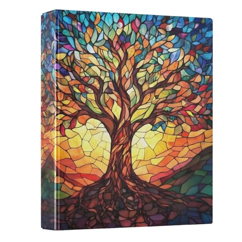 Image of 3 Ring Binder Tree of Life with Leaves 1.5 inch Binders Three Ring Binders with Clipboard Fit 8.5'' x 11'' Paper 3 Interior PVC Clear Pockets for Office Supplies