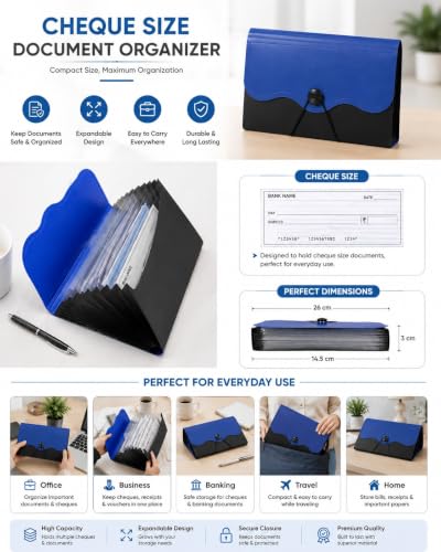 Image of Expanding Cheque Book Holder Case, 12 Pocket Multi Passbook Holder /Bill Folder /Passport /Memo Cards /Cash Storage Pouch Organizer with Elastic Swing (Color May Very) (Pack of 1)