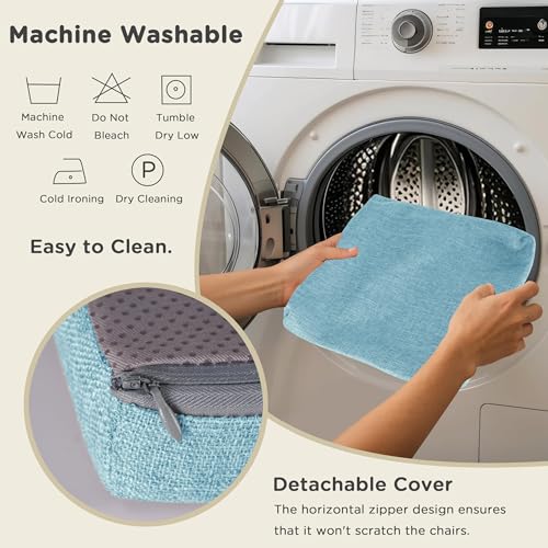 Image of AddGrace Anti-Slip Bar Stool Cushions Square Bar Stool Seat Cushions with Ties Set of 2 Small Square Chair Pads with Machine Washable Cover 12 inchX12 inchX2 inch (Light Blue)