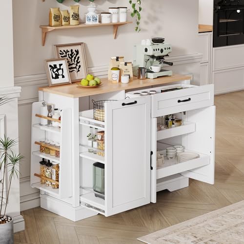 VS VanShine Aparador de cocina, armario de almacenamiento, armario buffet, aparador con 3 puertas y 1 cajón, con estantes extraíbles, para cocina, comedor, sala de estar, 115 × 40 × 87 (blanco)
