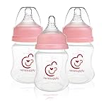 Nenesupply Natural Baby Bottles Newborn Flow Feeding Bottles Breastfeeding Bottle for Breastfed Babies Wide Neck 4.7oz Anti Colic Level 1 Nipple for 0+ Month Infant Replace Spectra Bottles for Pumping