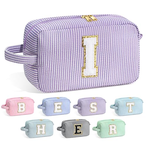 Image of YOOLIFE Initial Cosmetic Bag for Women - Monogram Cute Makeup Bag Cosmetic Case Toiletry Pouch for Women Her Best Friend Sister Teacher, Personalized Birthday Gifts for Women, Purple I