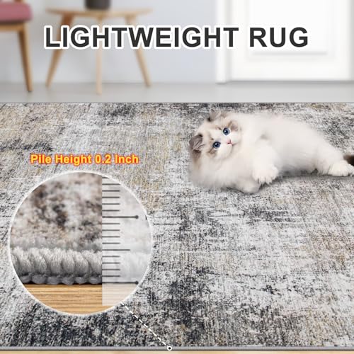 Area Rugs 9x12 Living Room - Washable Rug Modern Abstract Soft Large Neutral Non-Slip Carpet Indoor Floor Thin Carpets for Bedroom Dining Room Farmhouse Nursery Home Office Brown Black Grey
