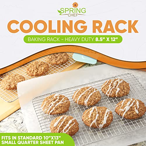 Image of Spring Chef 8.5 inch x 12 inch Stainless Steel Cooling Racks, Wire Rack for Baking Sheet - Fits Small Quarter Sheet Pan - Perfect for Cooking, Baking, Grilling, Smoking - Dishwasher Safe - Set of 2