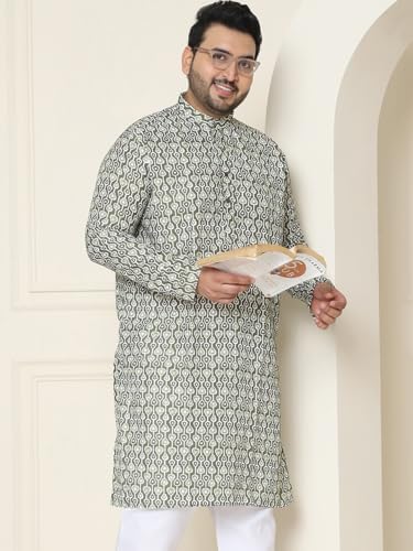 Sojanya Plus (Since 1958) Men's Cotton Mehendi And White Printed Only Long Kurta