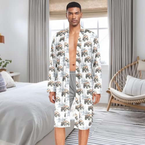Men’s Robe Offroad Cars Cartoon Print, Long Sleeve Bathrobe for Sleep Shower-M3
