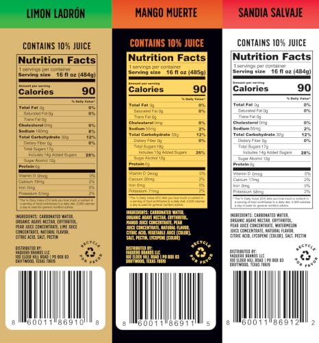 Image of Thirsty Vaquero, Variety Pack, Mexican-inspired soda, Real Fruit Juice & Savory Spices, Organic Agave, Low Calorie | Lime, Salt & Chile, Watermelon Jalapeno, Mango Habanero (12-Pack | 16Oz Cans)