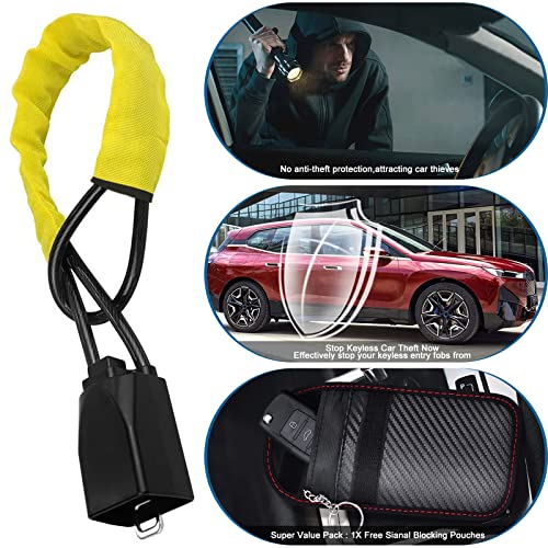 Car Steering Wheel Lock with Key Signal Blocking Pouch, Anti Theft Car Security Device Car Lock Car Theft Prevention with 2 Keys Universal Locks, Deter Thieves and Secure Your Vehicle (Yellow) - Image 6
