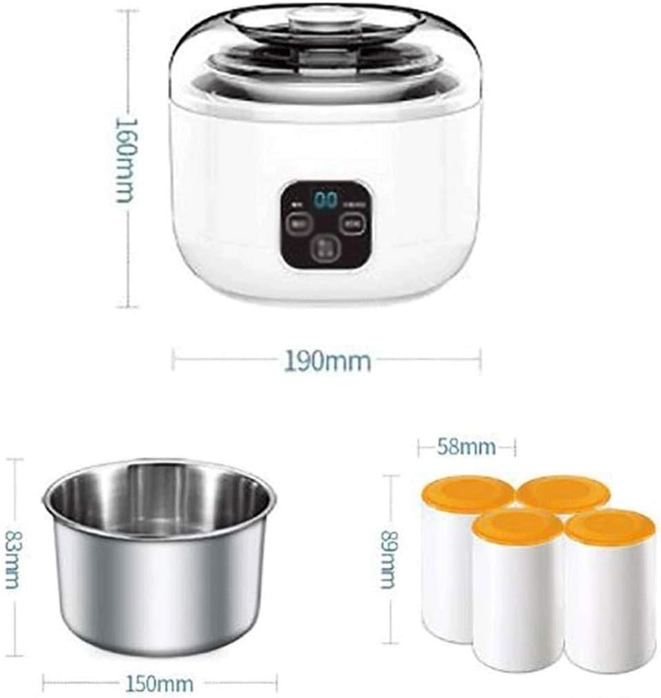 One-button Microcomputer Timing Yogurt Machine, Stainless Steel Liner + 4 Porcelain Cups Combination, LCD Touch Screen Control, 1 Liter Large Capacity