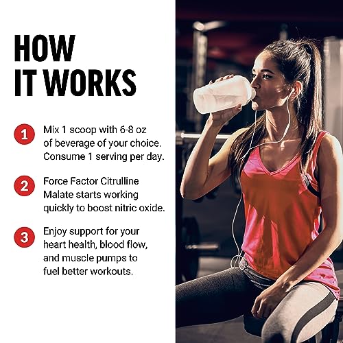 Image of Force Factor Citrulline Malate 2:1, L Citrulline Supplement for Men to Boost Nitric Oxide, Blood Flow, Muscle Pumps, and Performance, L Citrulline Powder Pump Supplement, Unflavored, ~66 Servings