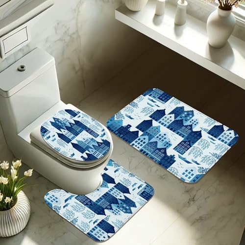 Rideau de douche imperméable en polyester bleu lavable pour baignoire saine