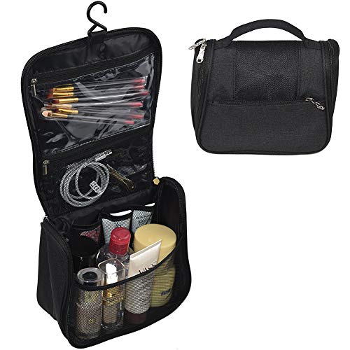 Waterproof Hanging Toiletry Bag Travel Cosmetic Makeup Bag Shower Bathroom Bag for Women Girls & Shaving Kit Organizer Bag for Men (Black-A)