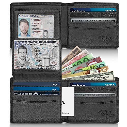 2 ID Window RFID Wallet for Men, Bifold Top Flip, Extra Capacity Travel Wallet (Black - Sheepskin Leather, Medium)
