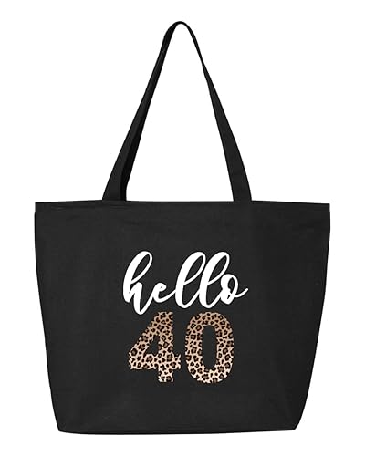Hello 40 Zippered Canvas Bag, 40th Birthday Trip Tote Bag, 40Th Birthday Gift idea, 40Th Birthday Gift For Mom, Womens 40th Birthday Present, 40