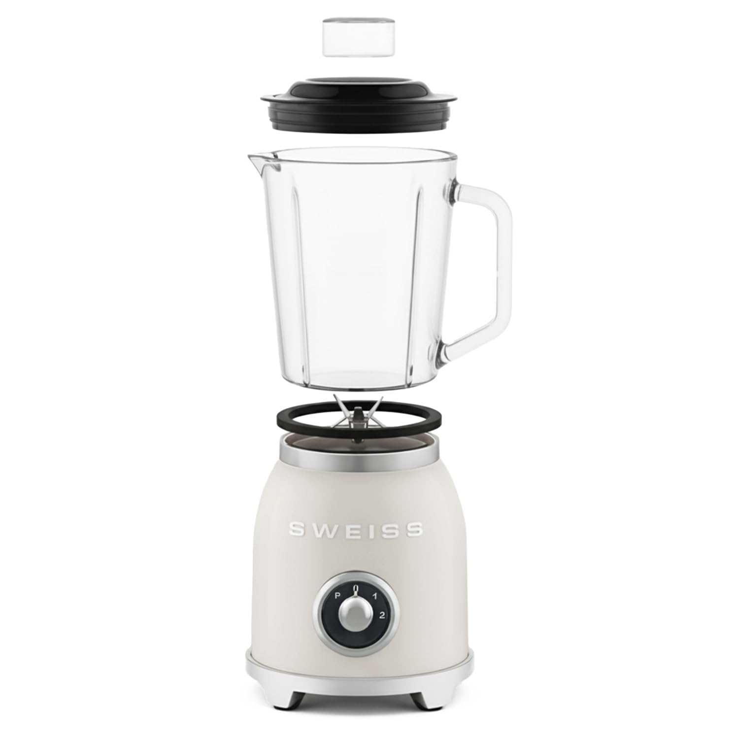 SWEISS Blender Smoothie Vintage MXV8, 2 vitesses et fonction pulse, 6 lames en acier inoxydable, Capacité 1,5L, Bol en verre, Pieds antidérapants, Interrupteur de sécurité, 1000 W, Beige