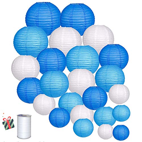 Treer Lanternes de Papier Colorées, 24pcs Décorations Chinoises en Papier Suspendu pour Lanternes à Boule Lampes Fête de Noël Décoration de Mariage (Bleu)
