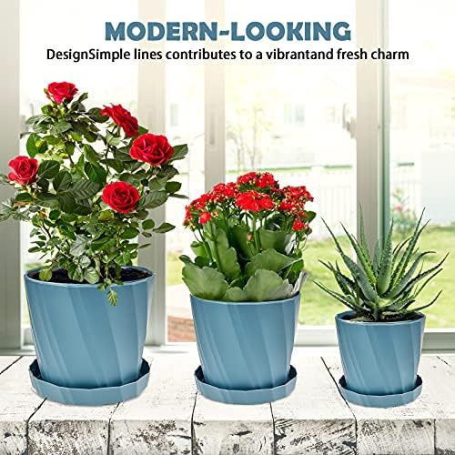 3 Pcs Plastic Plant Pots 13.5/16.5/19.5 cm Flower Nursery Pot Indoor Modern Decoration Plant Pots Perfect for Indoor and Outdoor with Drainage Hole and Tray for All Plants
