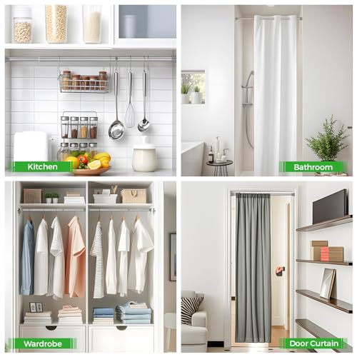 Image of 2Pack Tension Curtain Rod Silver Tension Rods 28 to 48 Inches Curtain Rods No Drilling Spring Adjustable Curtain Rod Expandable Pressure Rods for Windows