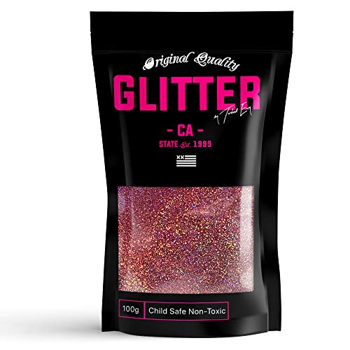 Rose Gold Holographic Premium Glitter Multi Purpose Dust Powder 100g / 3.5oz for use with Arts & Crafts Wine Glass Decoration Weddings Cards Flowers Cosmetic Face Body (Packaging May Vary)