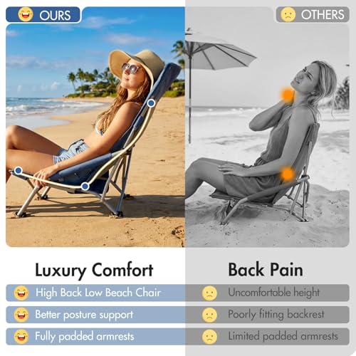 Portal High Back Beach Chair for Adults - Heavy Duty 350 lbs Folding Portable Sand Chair with Cup Holder & Side Pocket, Breathable Mesh Tall Camping Chair with Rotating Feet for Outdoor Travel Blue - view 3