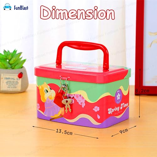 Image of FunBlast Money Saving Tin Coin Bank with Handle, Lock and Key, Piggy Bank for Kids, Gullak for Kid, Birthday Return for Boys & Girls, Money Bank, Coin Box (B-Multicolor)