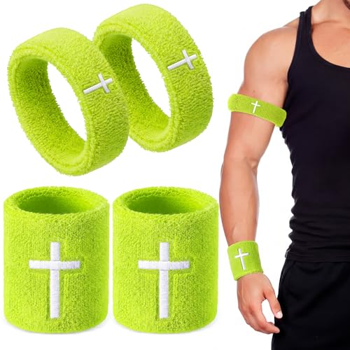 Image of Soulchen 4 pcs Cross Bicep Bands Wrist Bands Christian Arm Sweat Wristbands Absorbent Armband for Men Women Football Baseball Players Sports Activities Supplies