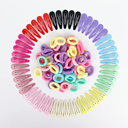 AIMIKE 50 Piezas Pinzas Pelo Niña Y 50 Piezas Gomas Pelo Niña, Multicolor Chasquido Pinzas para el Pelo,Mini Elásticas Gomas de pelo, 100 Piezas Accesorios para Niña Bebe Infantiles Mujer Cover