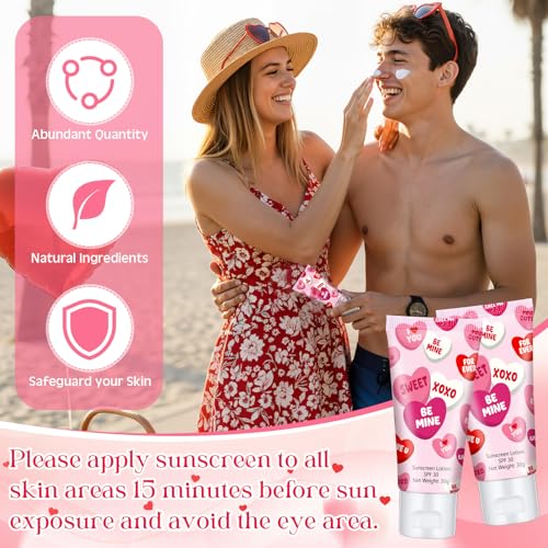 Image of 24 Pcs Travel Size Mini Sunscreen Bulk for Summer Vacation Spf 30 Water Resistant Sunscreen Lotion Sunblock for Thank You Gifts Hawaiian Wedding Pool Party Favor (Valentines)