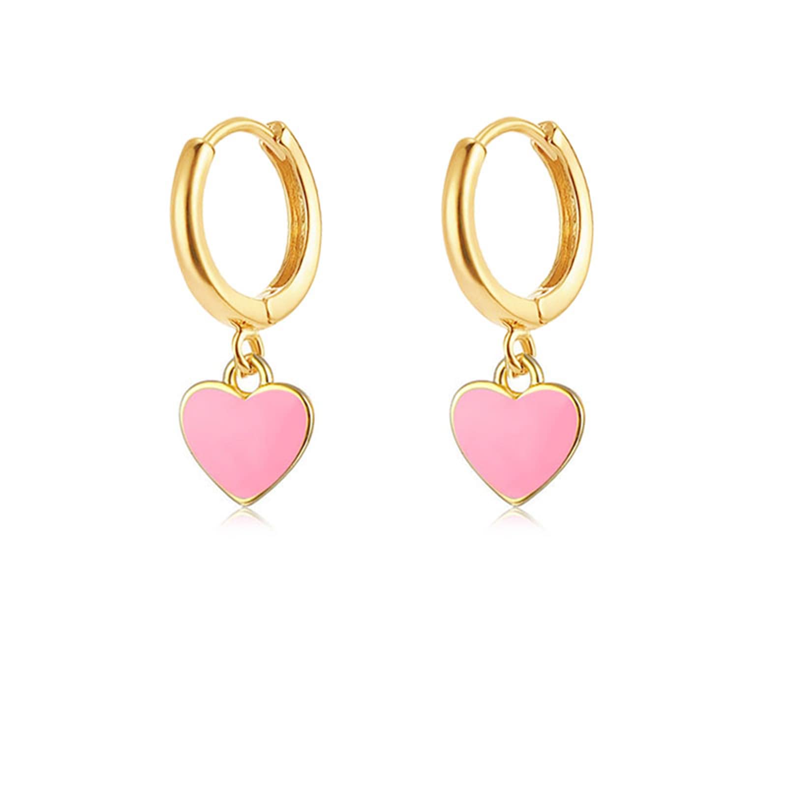 Pink Love Heart Valentines Day Hoop Earrings For Women Fashion