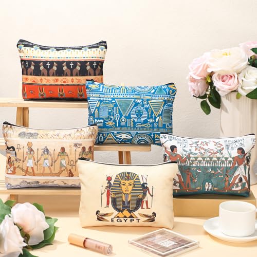 Kacctyen 9 Pcs Egyptian Makeup Bags Egyptian Gifts Cosmetic Pouch Ancient Egypt Canvas Purse Mythology Pharaoh Hieroglyphs Travel Toiletry Bag Gift for Egypt Lover3
