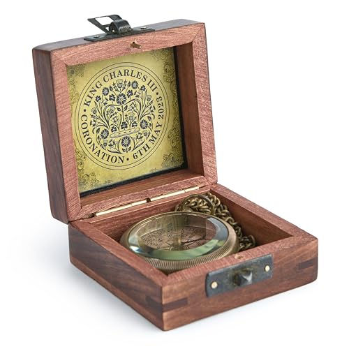 Brújula Antigua de Latón en Caja de Madera miniatura 2