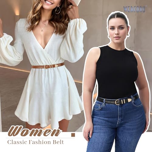 WERFORU 3 Pack Women's Skinny Leather Belts for Jeans Dress Ladies Vintage Waist Belt with Gold Silver Buckle2