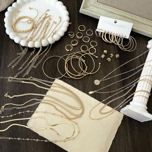 Image of FAXHION 68 Pcs Gold Jewelry Set for Women with 7 Necklace, 17 Bracelet, 5 Hoop Earrings, 15 Stud Earrings, 24 Knuckle Rings for Women Jewelry Set for Women Gift