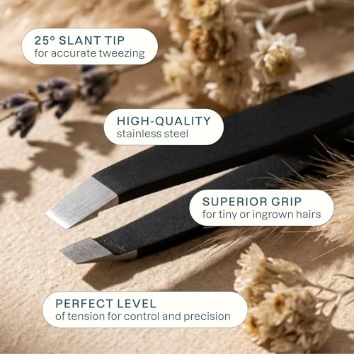 Image of Cliganic Tweezers For Eyebrows, Women Facial Hair & Men, Slant Tip Set of 4
