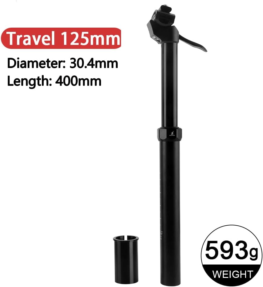 Bibike Top Lever Dropper Seatpost 27.2/30.4/30.9/31.6mm x 410mm Length 125mm Travel