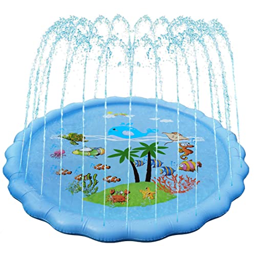 Afunti Splash Pad Ronda, Tapete de Juegos de Agua 170CM Almohadilla de Aspersor de Juego, Jardín de Verano Juguete Acuático para Niños,Almohadilla de Rociadores, Piscina Tapete Acuático Cover