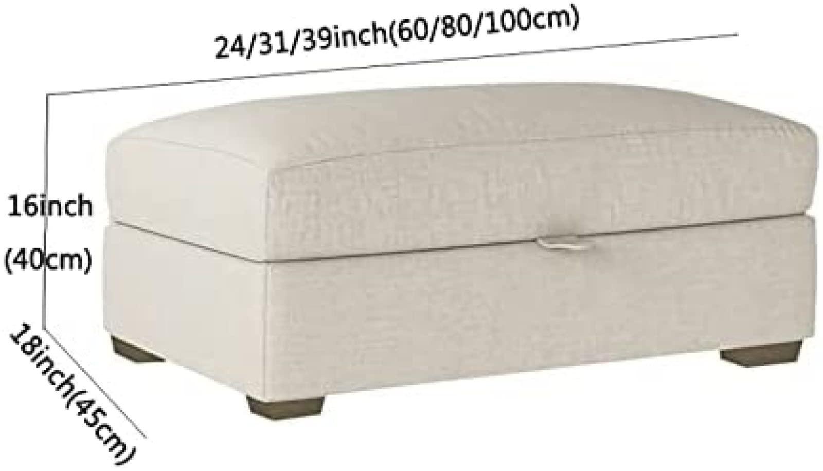 Fußhocker Premium-Stauraum-Ottomane, Moderne Stauraum-Fußbank, Holz-Fußhocker, Ottomane mit Stauraum, bequem, gelbes Leinen, 80 x 45 x 40 cm(Weiß-80x42x45cm