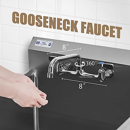 Hally Sinks & Tables H Hally Commercial Stainless Steel Sink 1 Compartment Nsf Prep & Utility Sink With 8 Inch Faucet 24 Inch L X 24 Inch W X 12 Inch D Bowl For Bar thumb #2